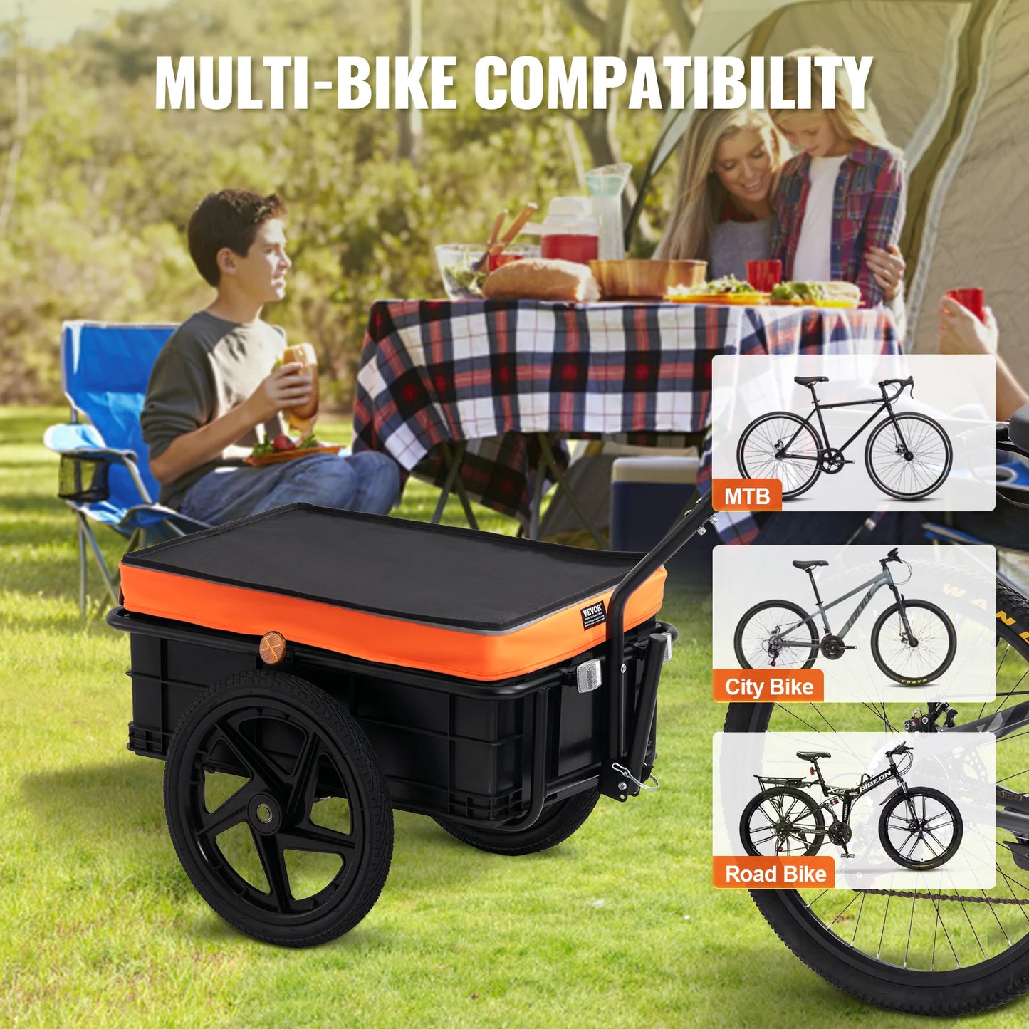 VEVOR 88 lbs Bike Cargo Trailer Bicycle Wagon Cart Foldable Storage with 16" Wheels & Safe Reflectors Fits 24"-28" Bike Wheels