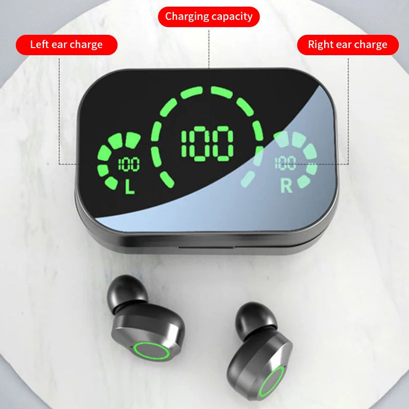 2024 New Three-screen Intelligent Digital Display Power Wireless Earphones High-end Fashionable Mirror Earphones