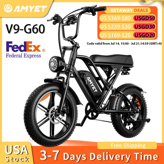 AMYET V9-G60 Adults Electric Bike 1000W Motor Bicycle 48V 20AH 20 Inch Tire Ebike Electric E Bikes Mountain Moped Ebikes For Men