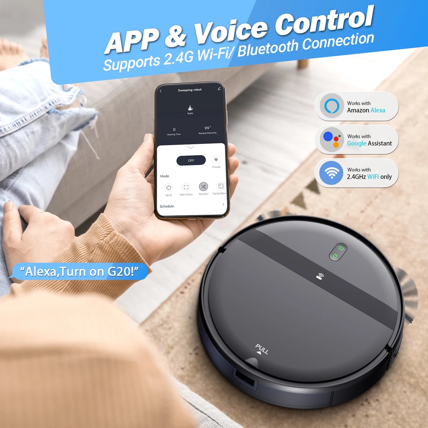 GOOVI G20 Robot Vacuum Cleaner 1400Pa Strong Suction 2500mAh Battery 3in1 Mopping Sweeping Suction Smart Home Support Wifi/alexa