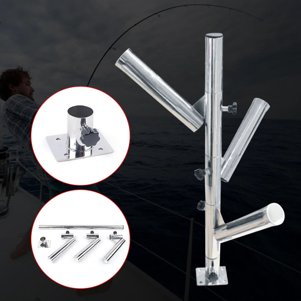 2.2"x3"x1/4" Base Stainless Tree Type 3-Tube Rocket Launcher Rod Holders Adjustable Rocket 3Tube Bracket Practical Fishing Rod