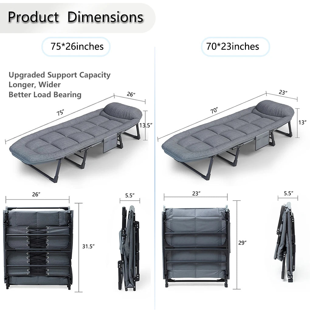 Sleeping Cots for Adults 6 Positions, Portable & Foldable Bed with Mattress and Pillow, Heavy Duty Sturdy Frame