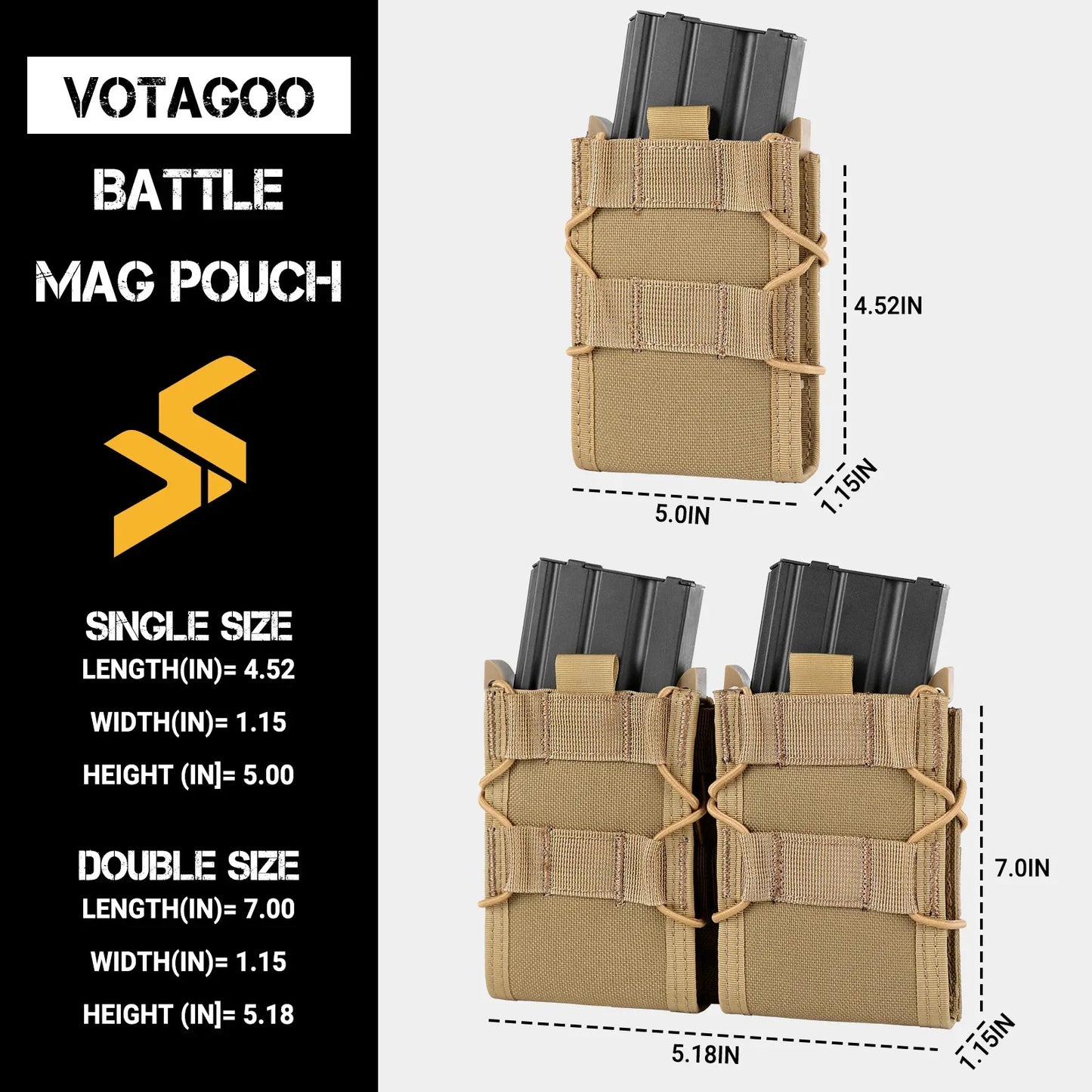 VOTAGOO Molle Mag Pouch 5.56mm Double  Airsoft  Molle Magazine