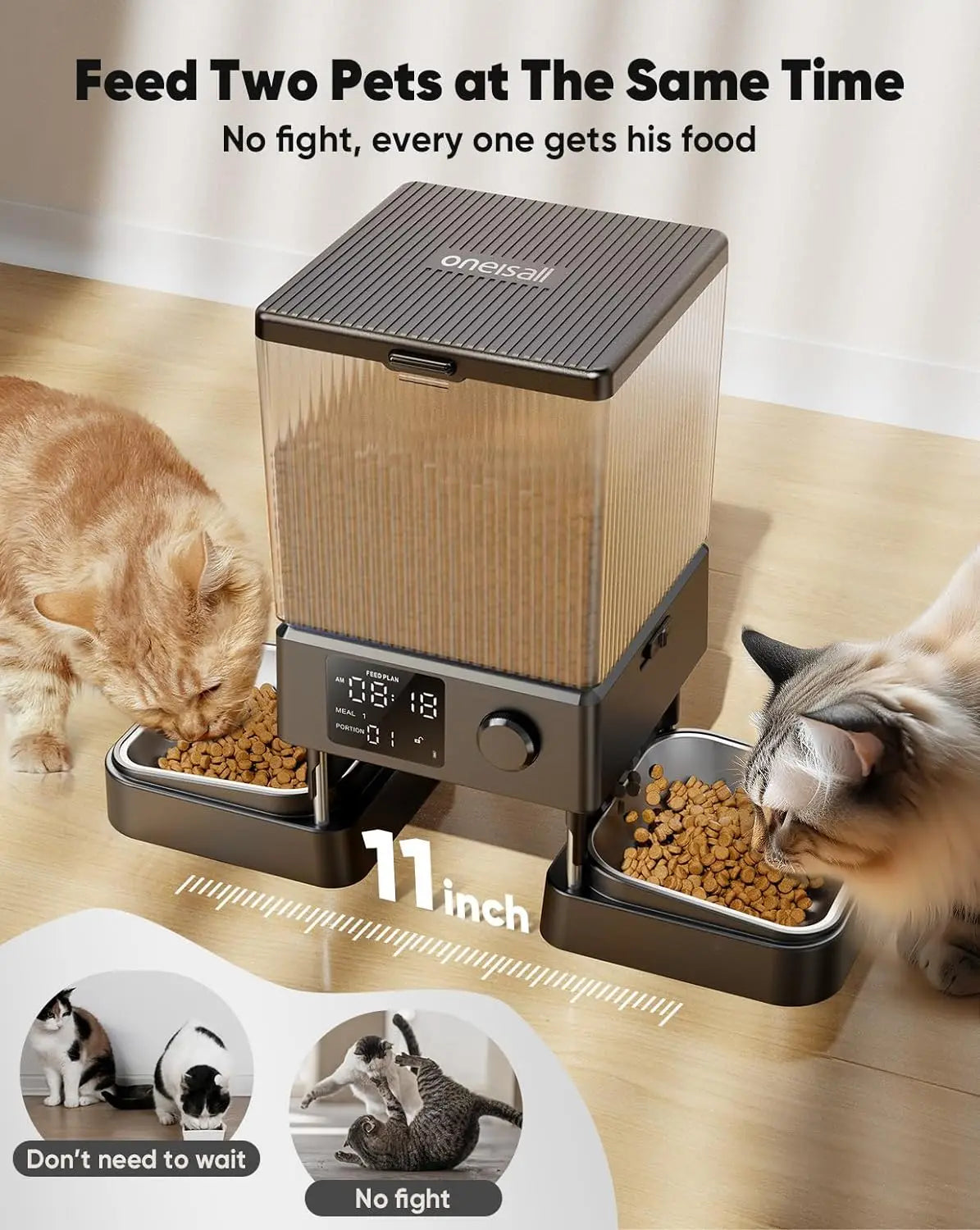 oneisall Automatic Cat Feeder for 2 Cats, 20 Cups/5L Automatic Cat Food Dispenser for Small Pets Indoor, Timed Cat Feeder