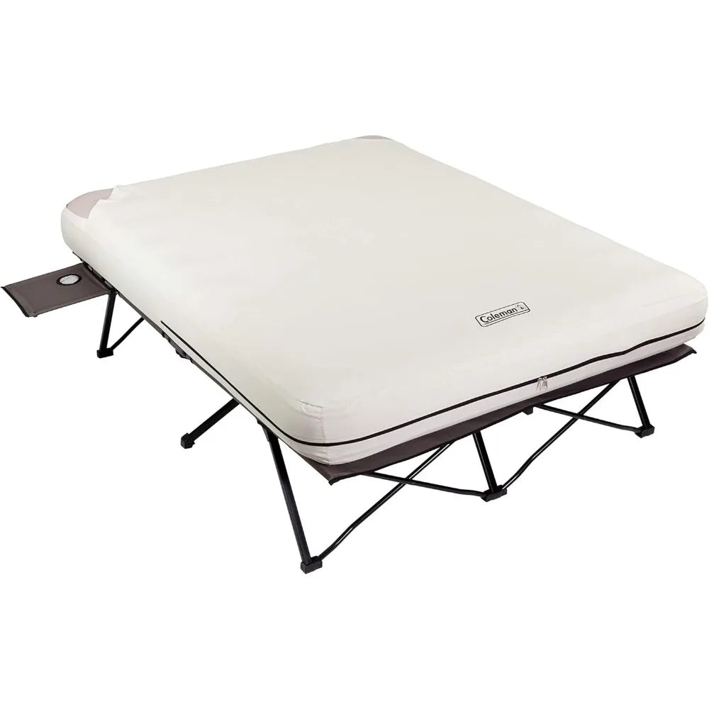 Camping Cot, Air Mattress, & Pump Combo, Folding Camp Cot & Air Bed with Side Table & Battery-Operated Pump