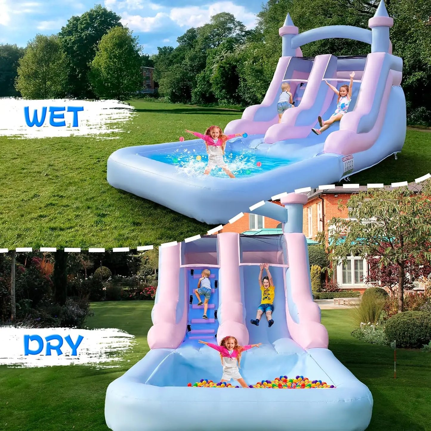 21ft Commercial Grade Blue And Pink Inflatable Water Slide with Splash Pool