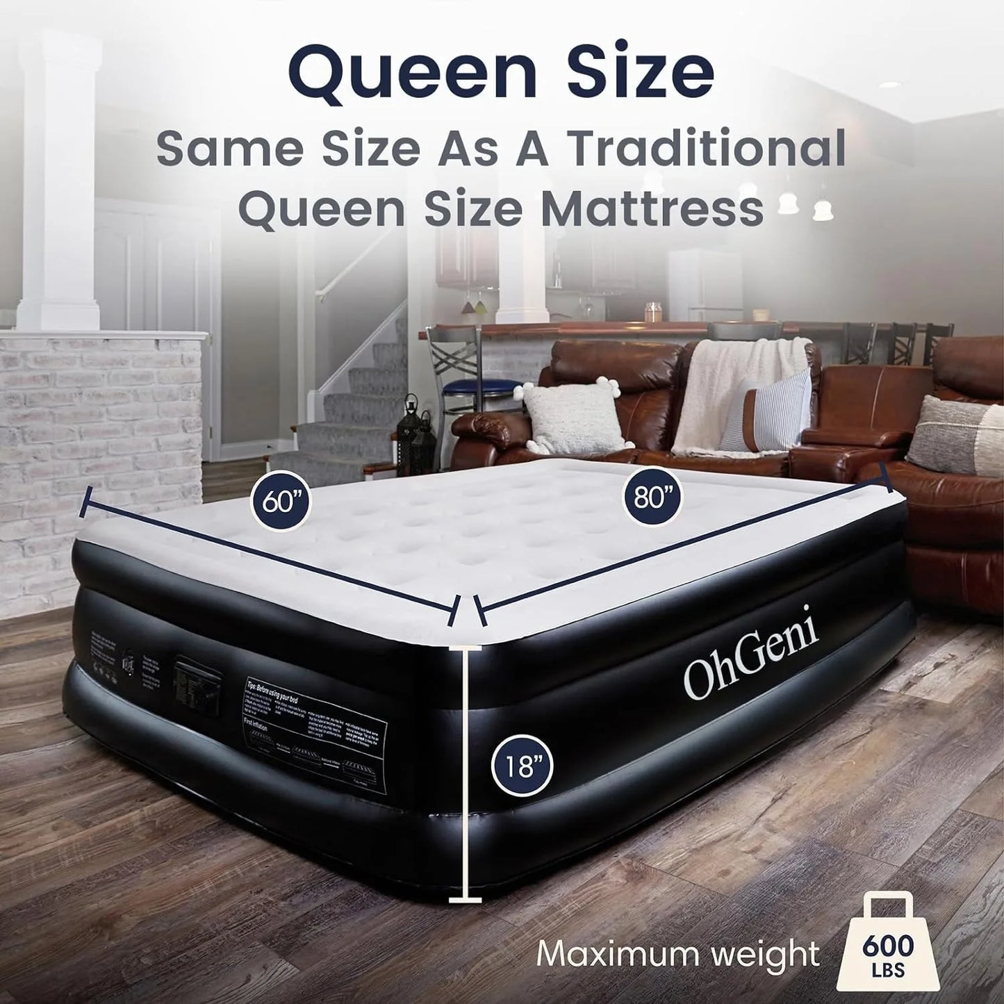 Air Mattress Queen with Built-in Pump for Guest, 18"