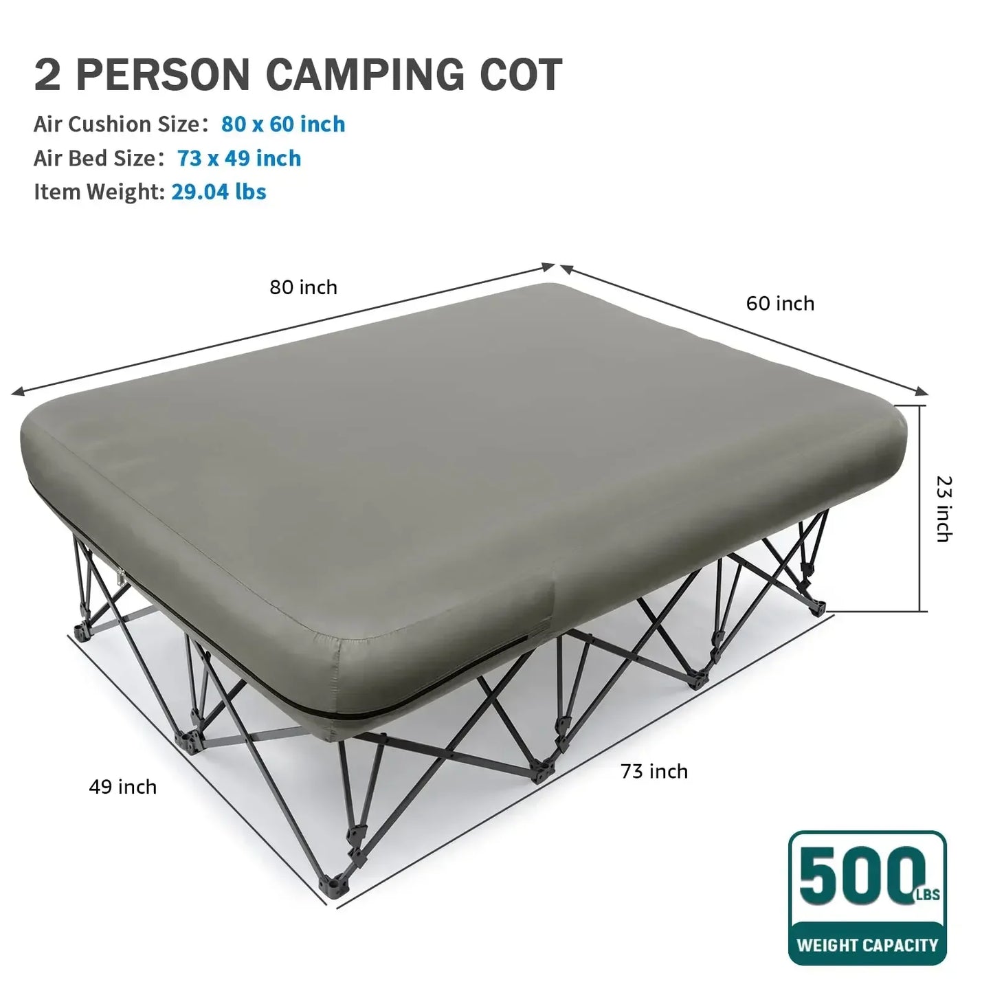 KAMPKEEPER 2 Person Camping Cot,Folding Camping Bed with Inflatable Air Mattress and Carry Bag