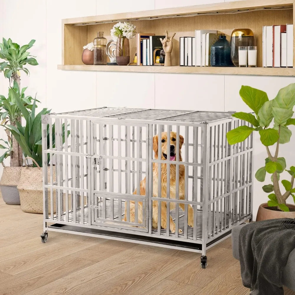 48" Stackable Heavy Duty Dog Crate Pet Stainless Steel Kennel Cage