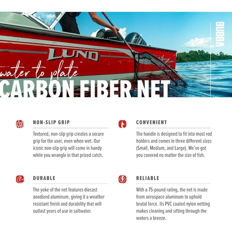 BUBBA Landing Nets with Corrosion Resistant Construction,Non-Slip Grip Handle and Carbon Fiber Shafts