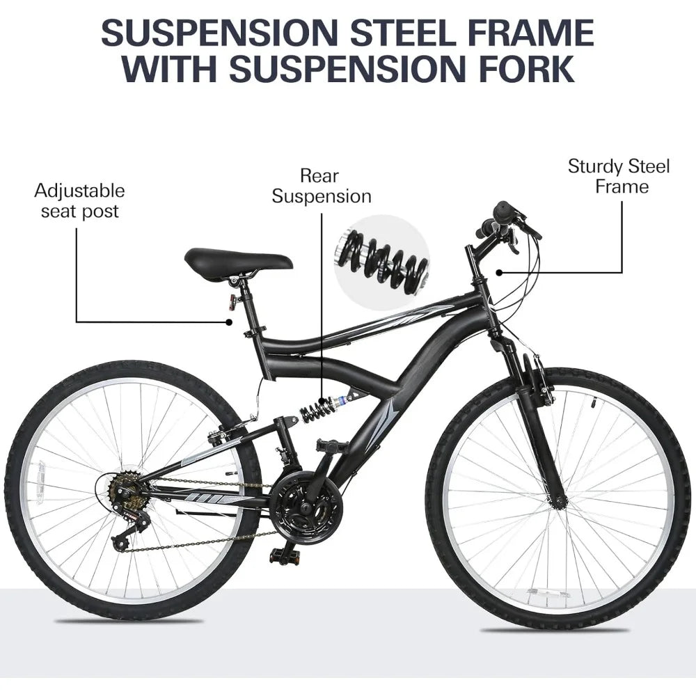 26 inch Outdoor Cycling Bike,18-Speed/High-Carbon Steel/Dual Full Suspension