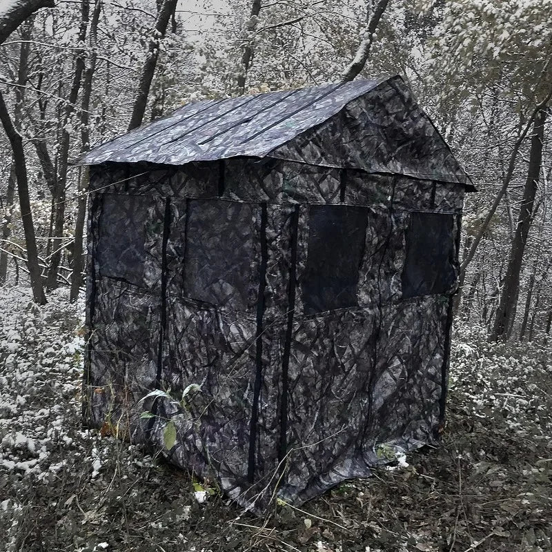 Deluxe Steel Frame 3 or 4 Person Hunting Ground Blind Shoot Through Mesh Windows and Anchoring System