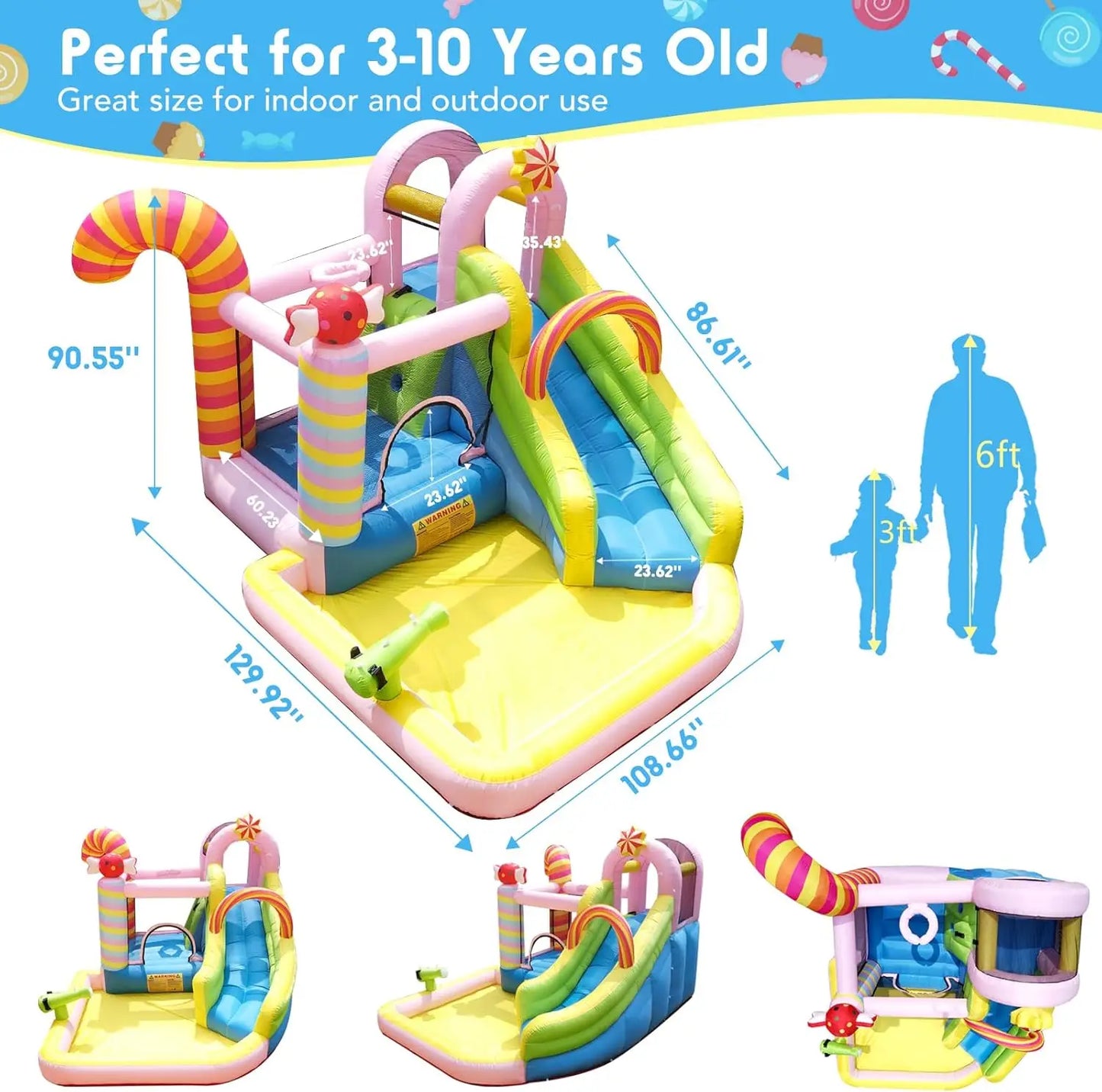 Bounce House Water Slide, 6 in 1 Sweet Candy Water Park