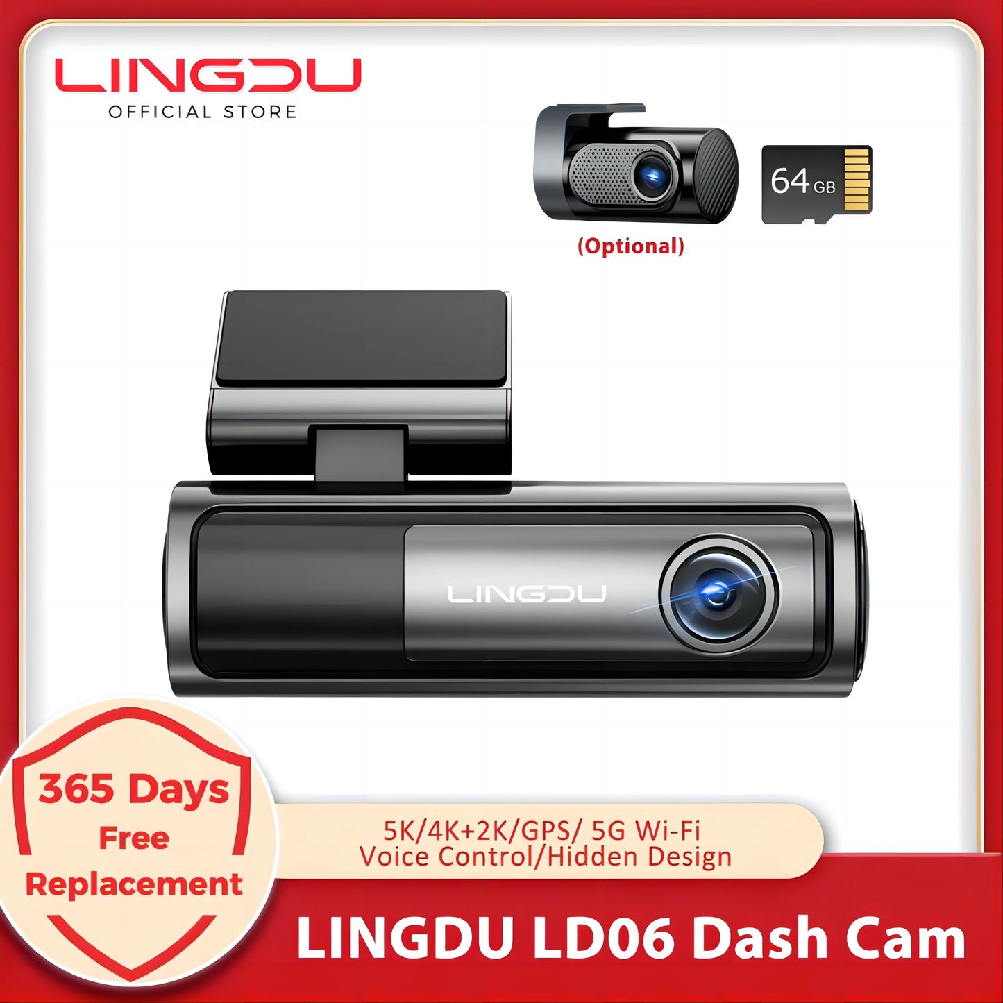 LINGDU LD06 Dash Cam 4K Front 2K Rear Cam Car DVR 5.8Gh WiFi GPS Support BT Voice Control 24H Parking Monitor WDR Night Vision