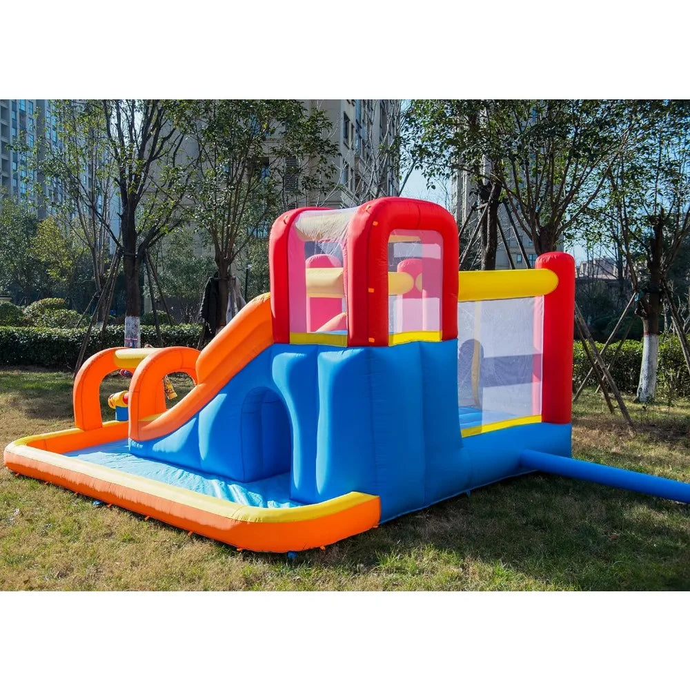 Inflatable Bounce House Water Park with Long Water Slide & Large Splash Pool