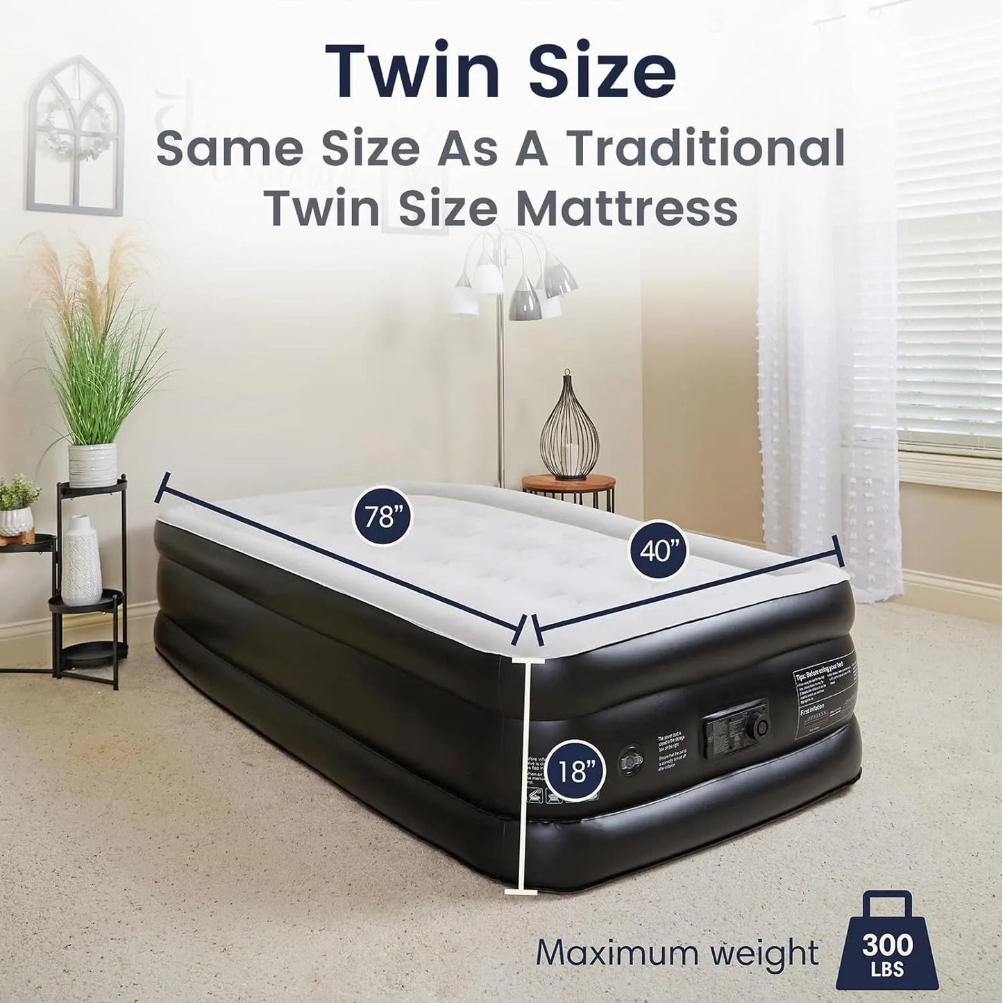 Twin Air Mattress with Built-in Pump for Guest, 18" Tall