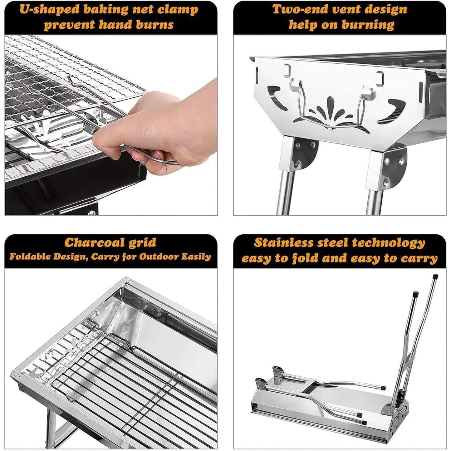 Barbecue Charcoal Grill Stainless Steel Folding Portable BBQ Tool Kits