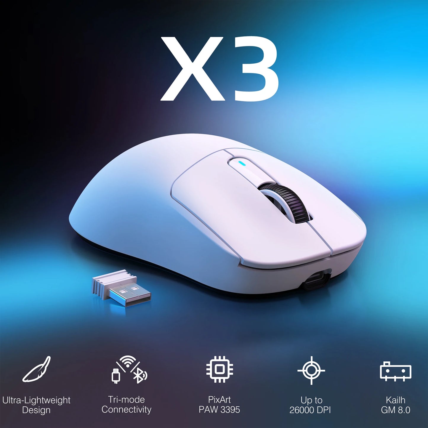 ATTACK SHARK X3 Wireless Gaming Mouse,49g Ergonomic PC Mouse