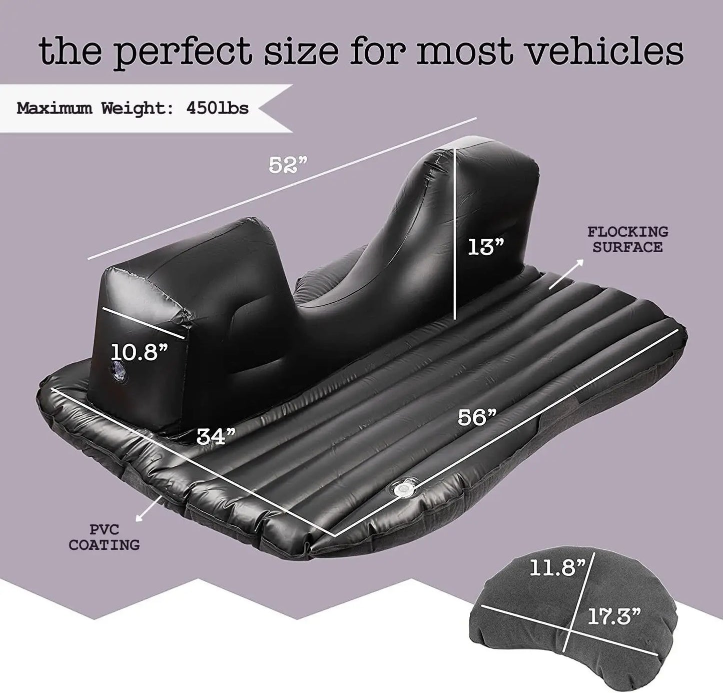 US Inflatable Travel Car Mattress Air Bed Back Seat Sleep Rest Mat 2 Pillow Pump