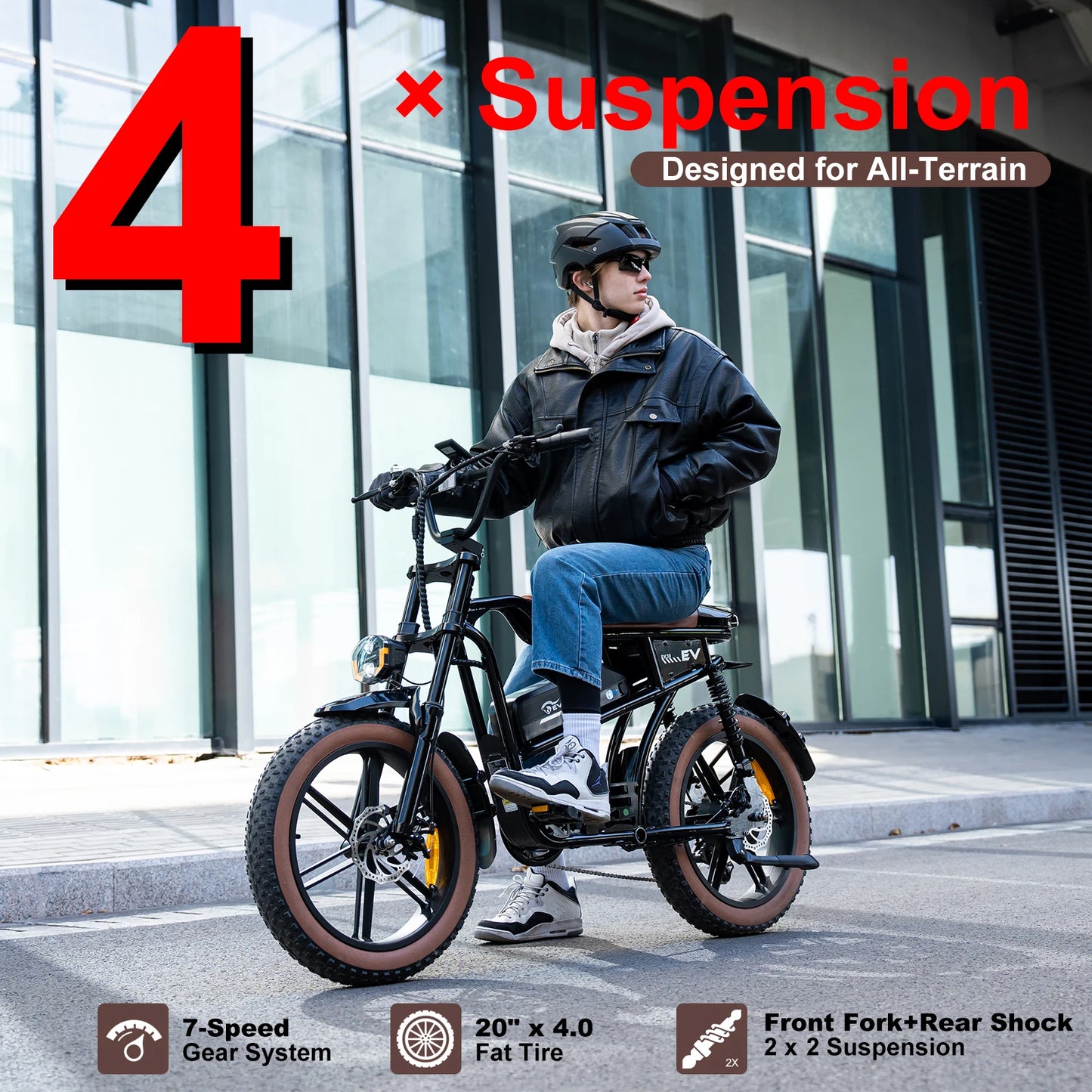 EVERCROSS EK30 1000W Electric Bike for Adults, 20" Fat Tire Electric Bicycle, 23MPH + 60 Miles, 48V15AH Ebike, 7-Speed