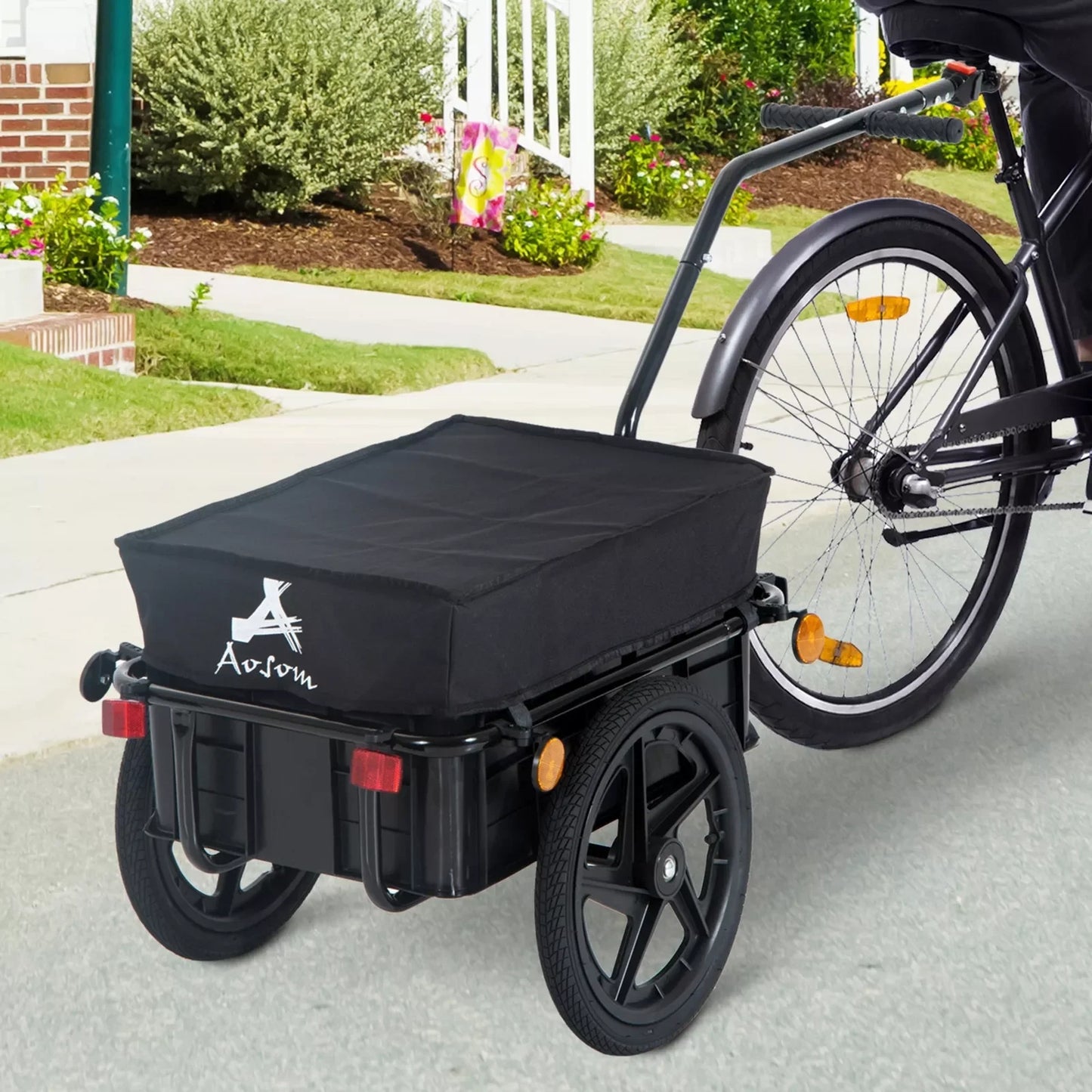 US Bike Cargo Trailer, Foldable Bicycle Trailer, Two Wheel Bike Luggage Wagon w/ Removable Cover wagon cart Cart 180 lbs