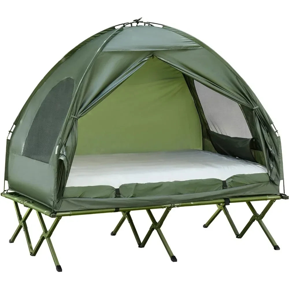 Foldable Camping Cot with Tent, Bedspread and Thick Air Mattress