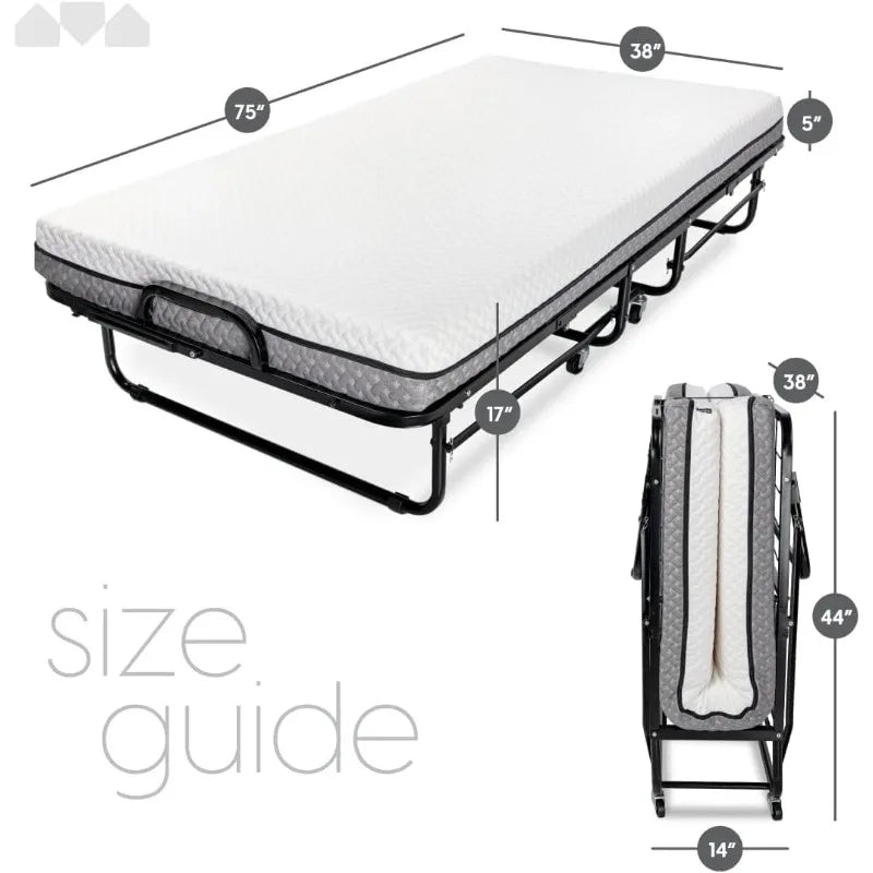 Deluxe Folding Bed – Twin Size - with Luxurious Memory Foam Mattress