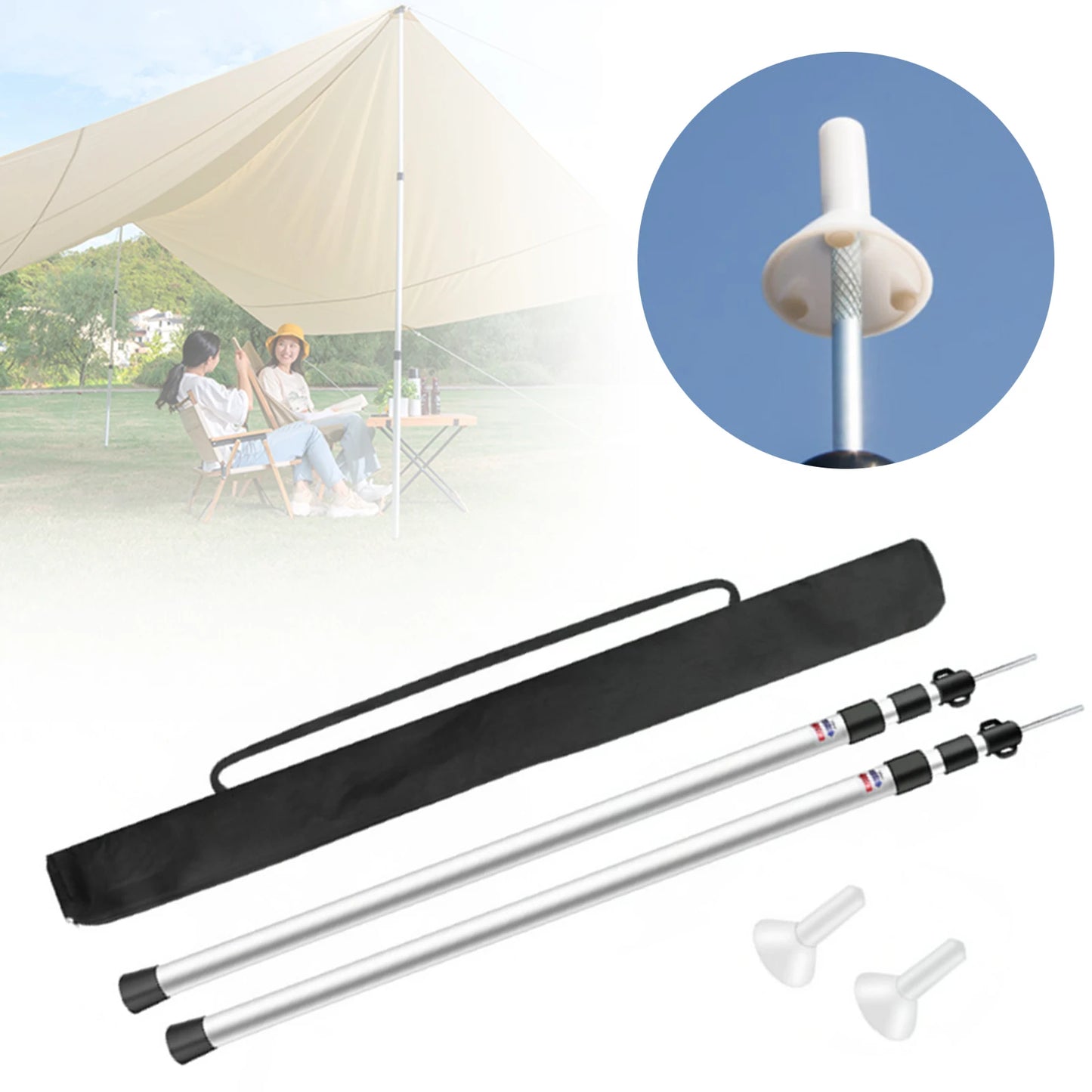 2Pcs 90" Telescoping Tent Canopy Poles Adjustable Aluminum Alloy