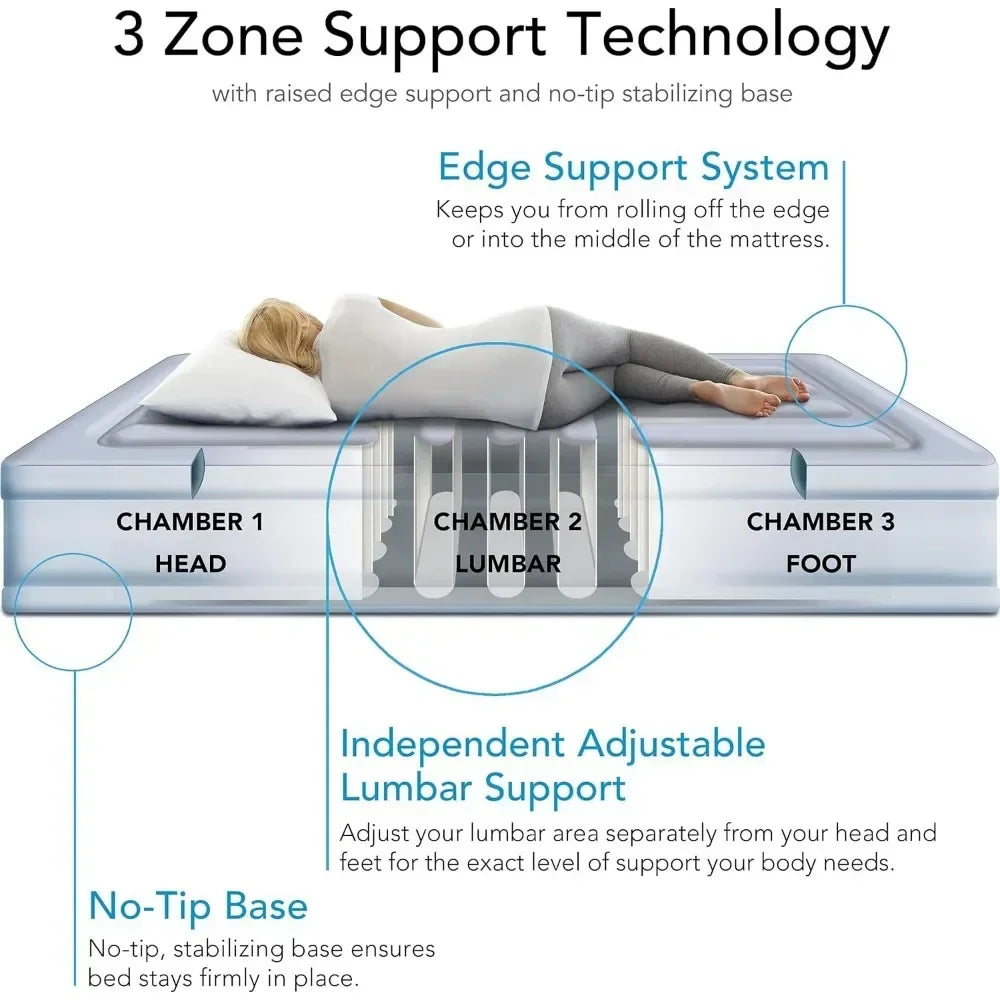 Air Mattress, Silver Supreme Air Bed Mattress with Built-in Pump and Lumbar Support, King Air Bed