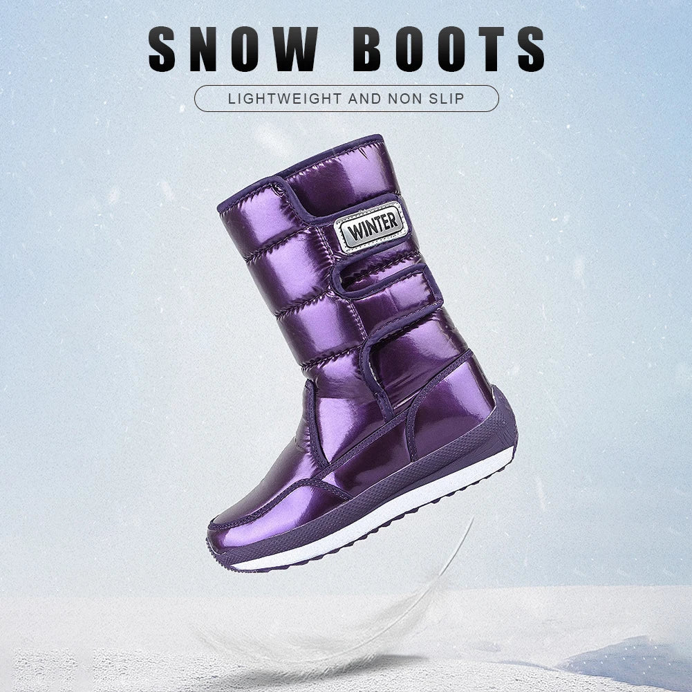 Women Flat Walking Shoes Waterproof Winter Snow Boots Ankle Platform Boots Non-Slip with Hook&Loop