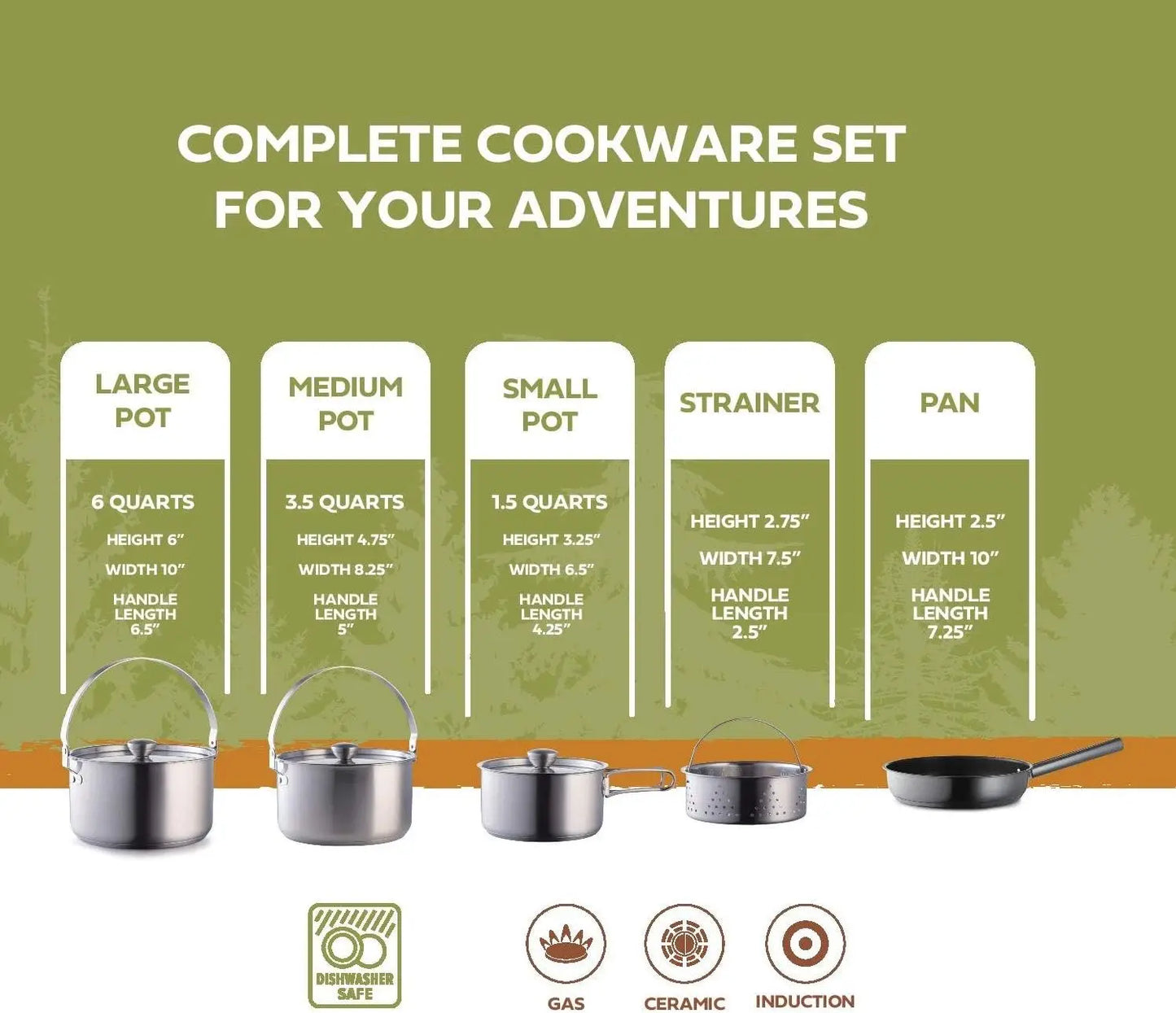 Camping Cookware Set 304 Stainless Steel 8-Piece Pots & Pans