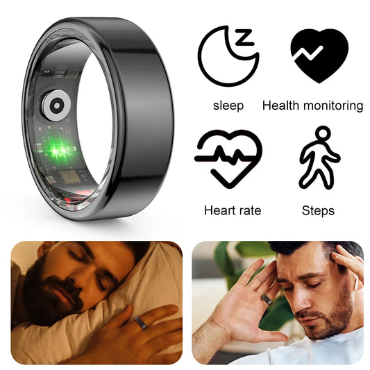 R02 Smart Ring Sleep Monitor 5.0 Bluetooth Fitness Tracker Sports Ring Heart Rate Tracker IP68 & 5ATM Waterproof for Android/IOS