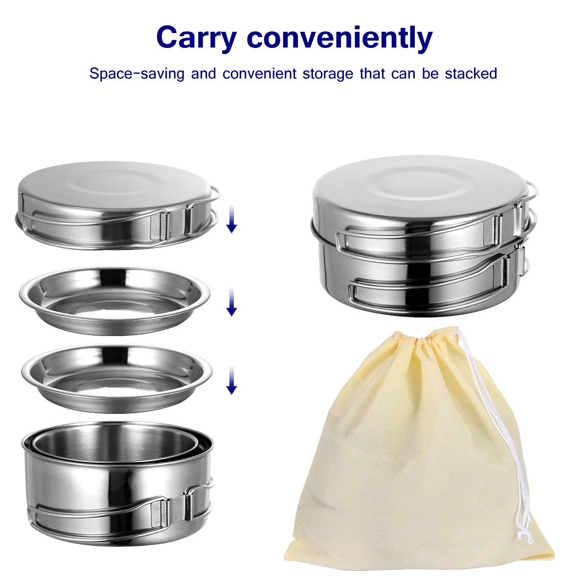 Stainless Steel Pan Cooking Tool Portable Camping Kettle Cookware Sets