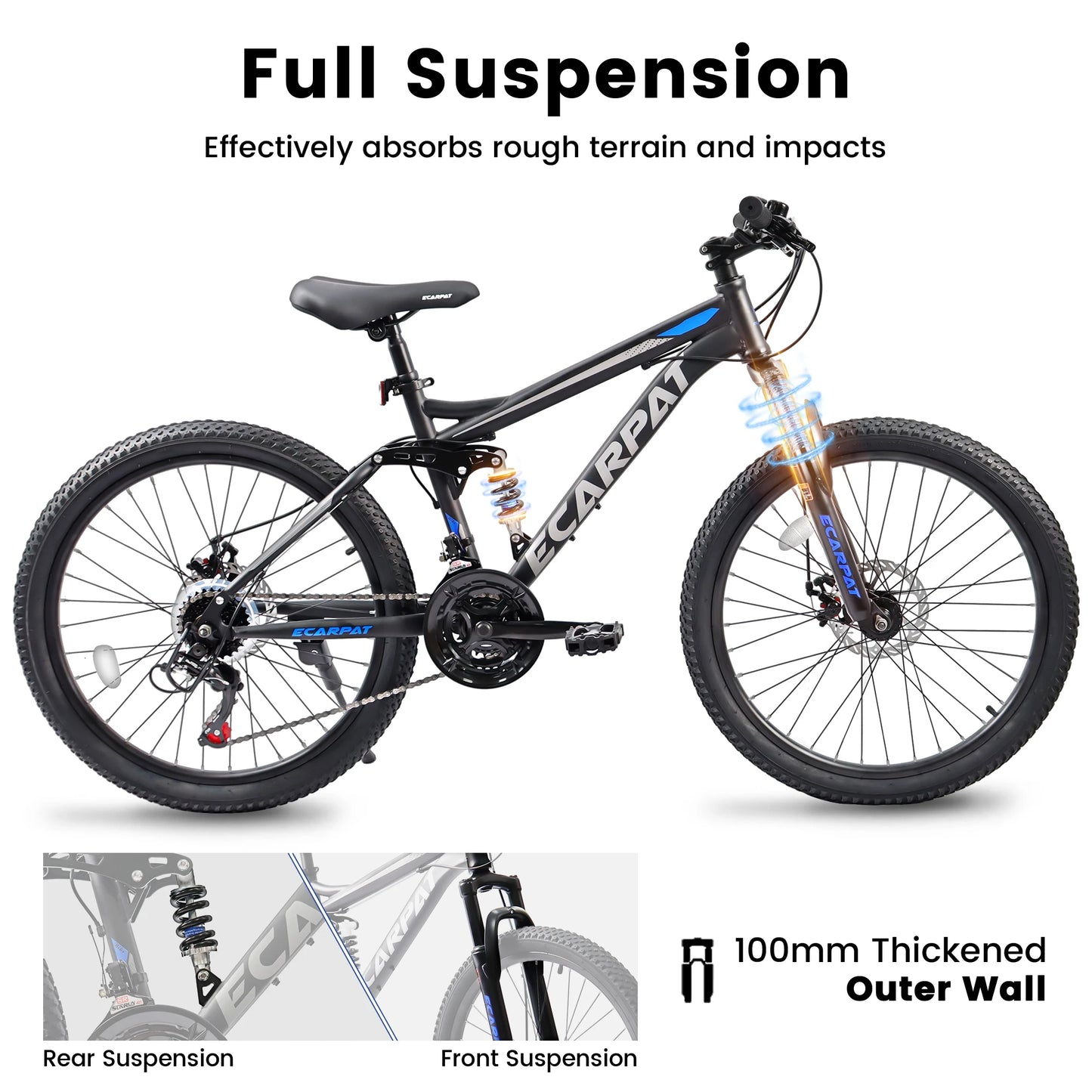 Ecarpat Dual Full Suspension Mountain Bike 24/26/27.5 Inch