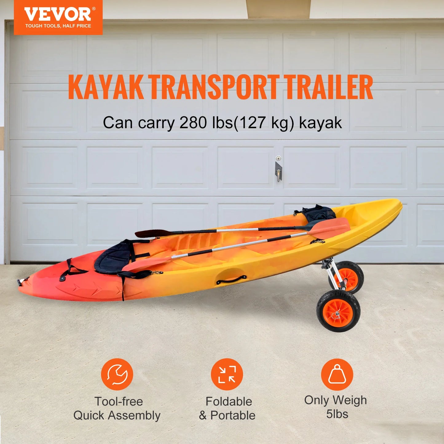 VEVOR Heavy Duty Kayak Cart, Detachable Canoe Trolley Cart