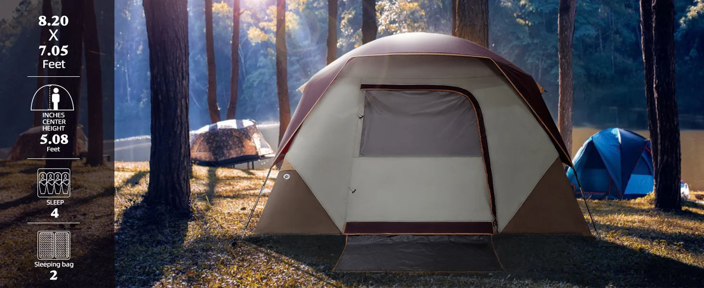 Camping Tents 4 Person Waterproof Quick Easy Setup