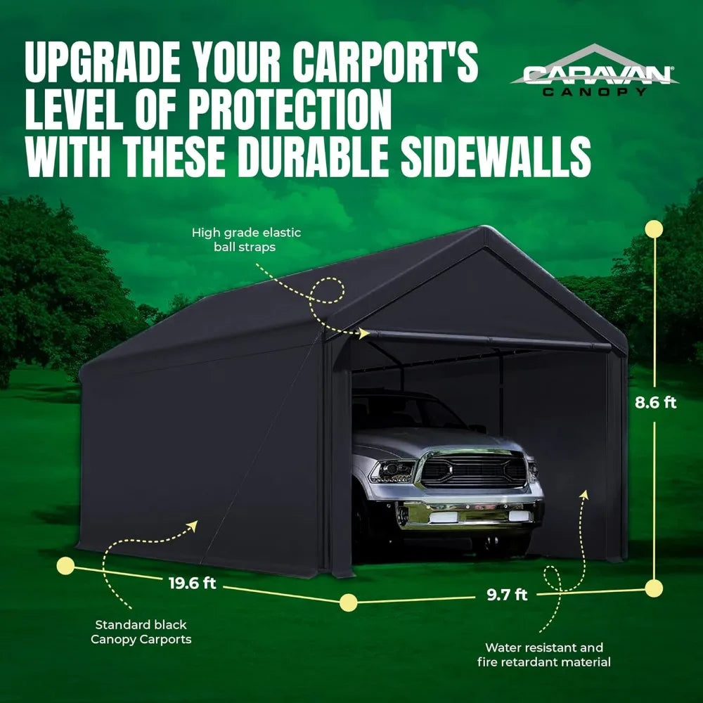 Canopy Domain 10 X 20 Foot Durable Portable Garage Carport Canopy Car Tent Sidewalls with Dual Zippers and Roll Up Door