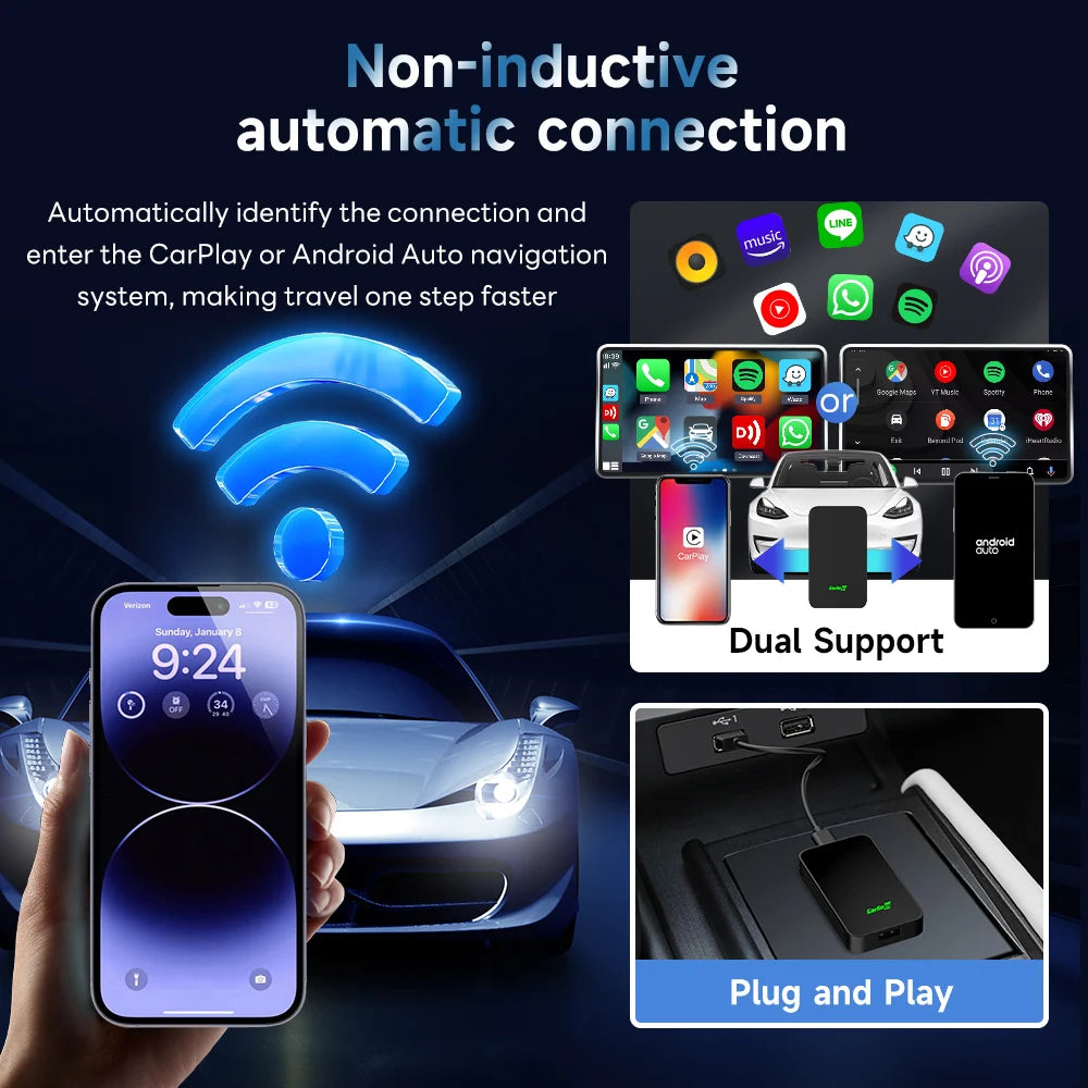 2024 CarlinKit 5.0 2air Wireless Android Auto Box Portable CarPlay Wireless Dongle For Car Radio with Wired CarPlay/Android Auto