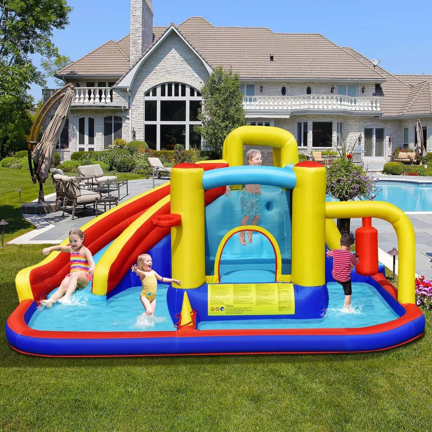 Costway 7-in-1 Inflatable Water Slide Water Park Kids Bounce Castle With 735W Air Blower