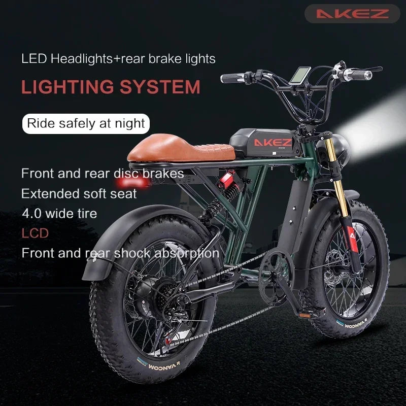 Smart and Powerful AKEZ 1500W 26AH 48V Lithium Full Suspension Folding Mountain Electric Bike