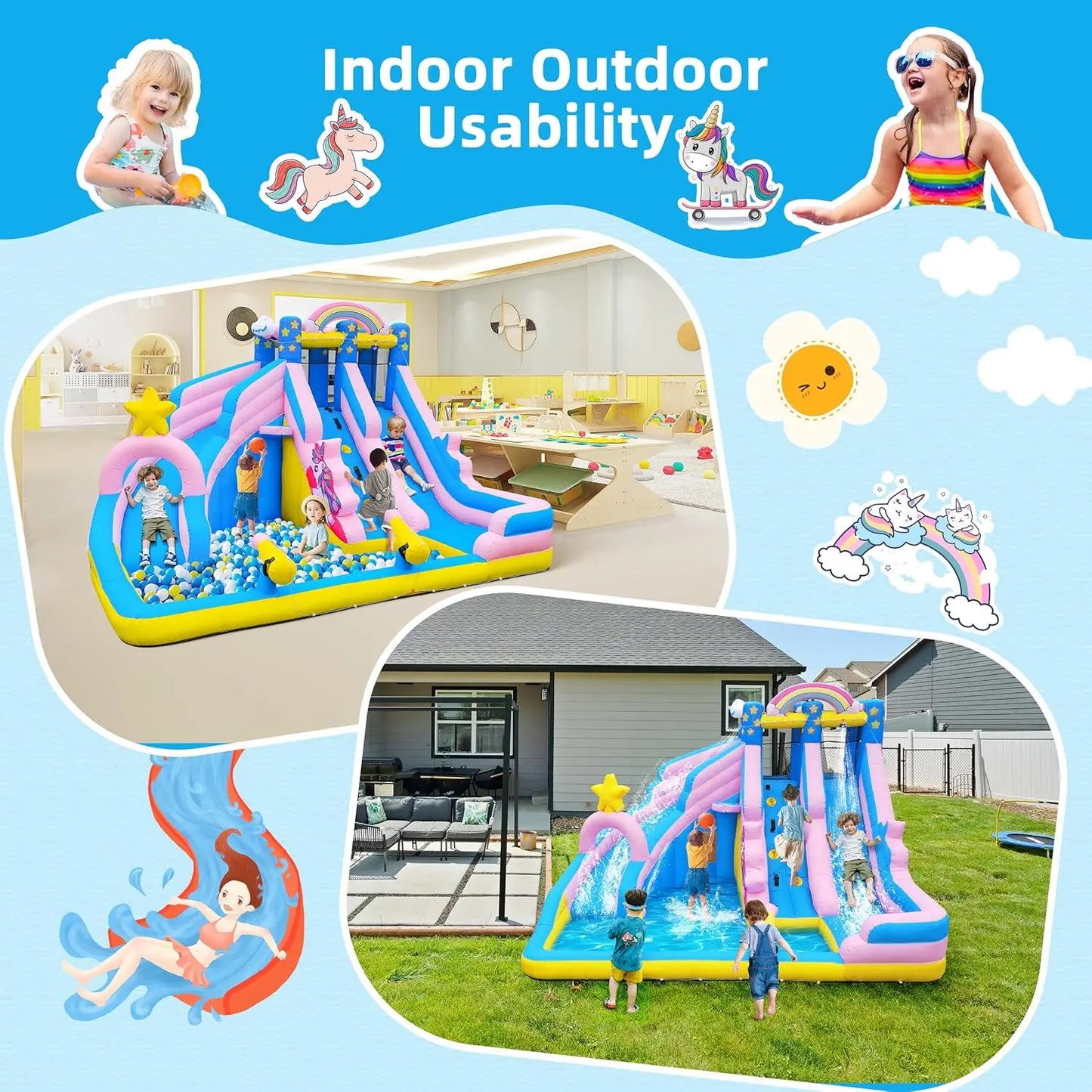 Inflatable Water Slide: 6 in 1 Bounce House Water Park