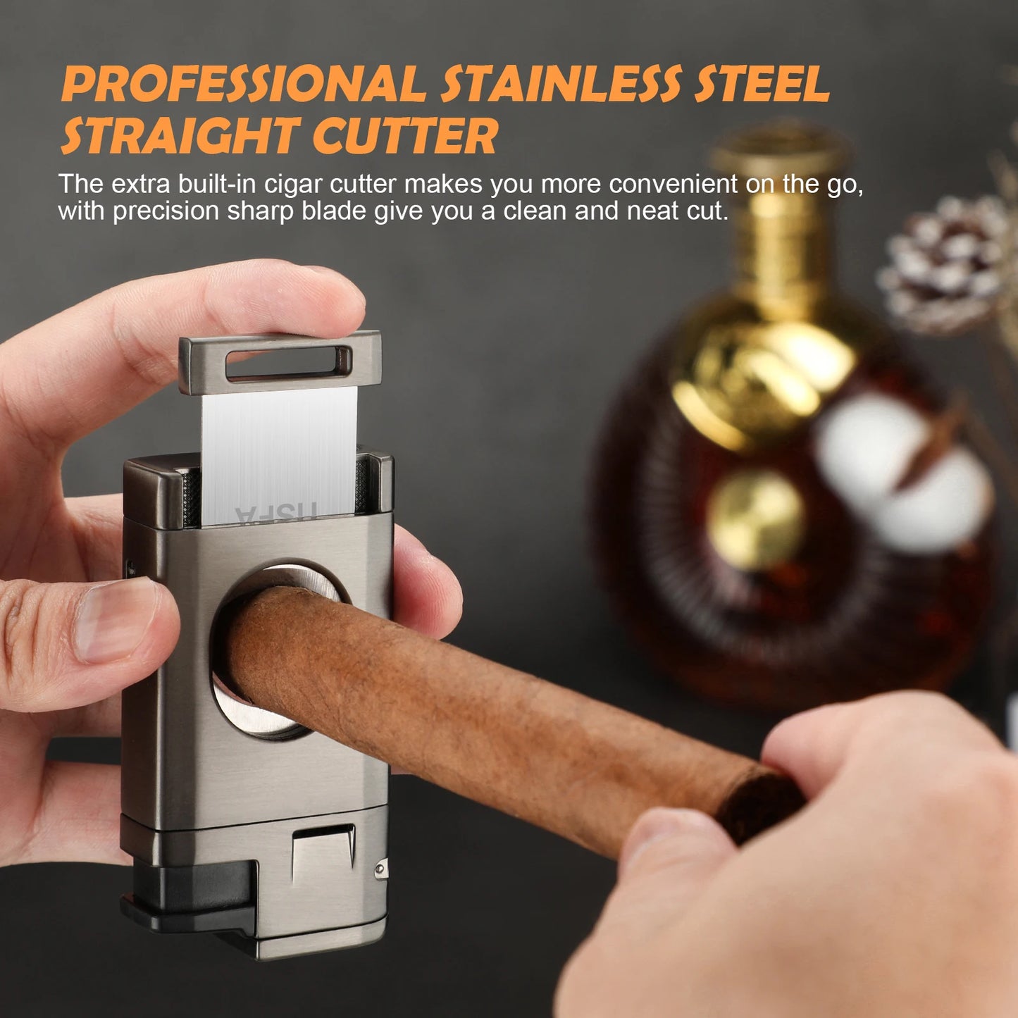 Cigar Torch Lighter with Built in Cigar Cutter,Triple Jet Flame Butane Lighter