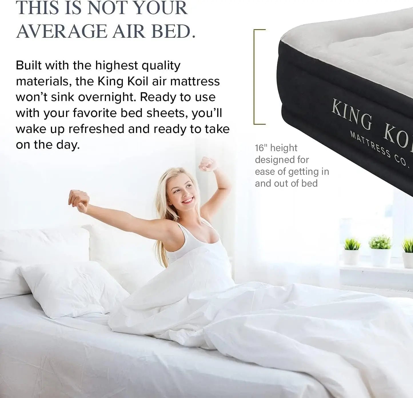 King Koil Luxury Pillow Top Plush Queen Air Mattress with High-Speed Built-in Pump