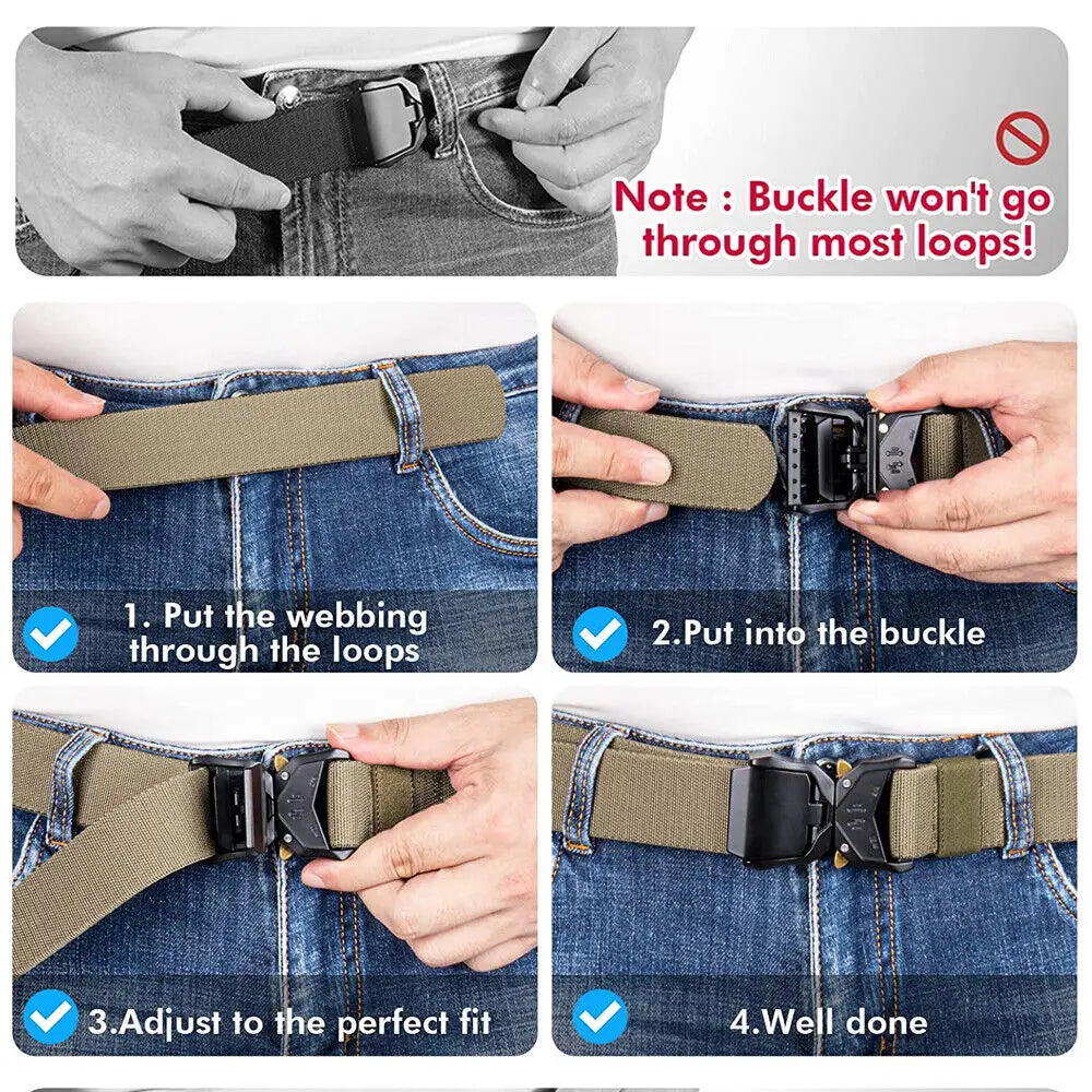 Tactical Men Quick Release Belt Adjustable Alloy Buckle Waistband Belt