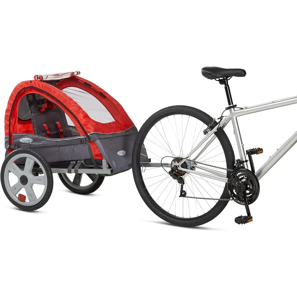 Sync and Take 2 Bike Trailer for Kids, Single and Double Seat Options, 5-Point Harness, Folding Frame, Quick Release Wheels