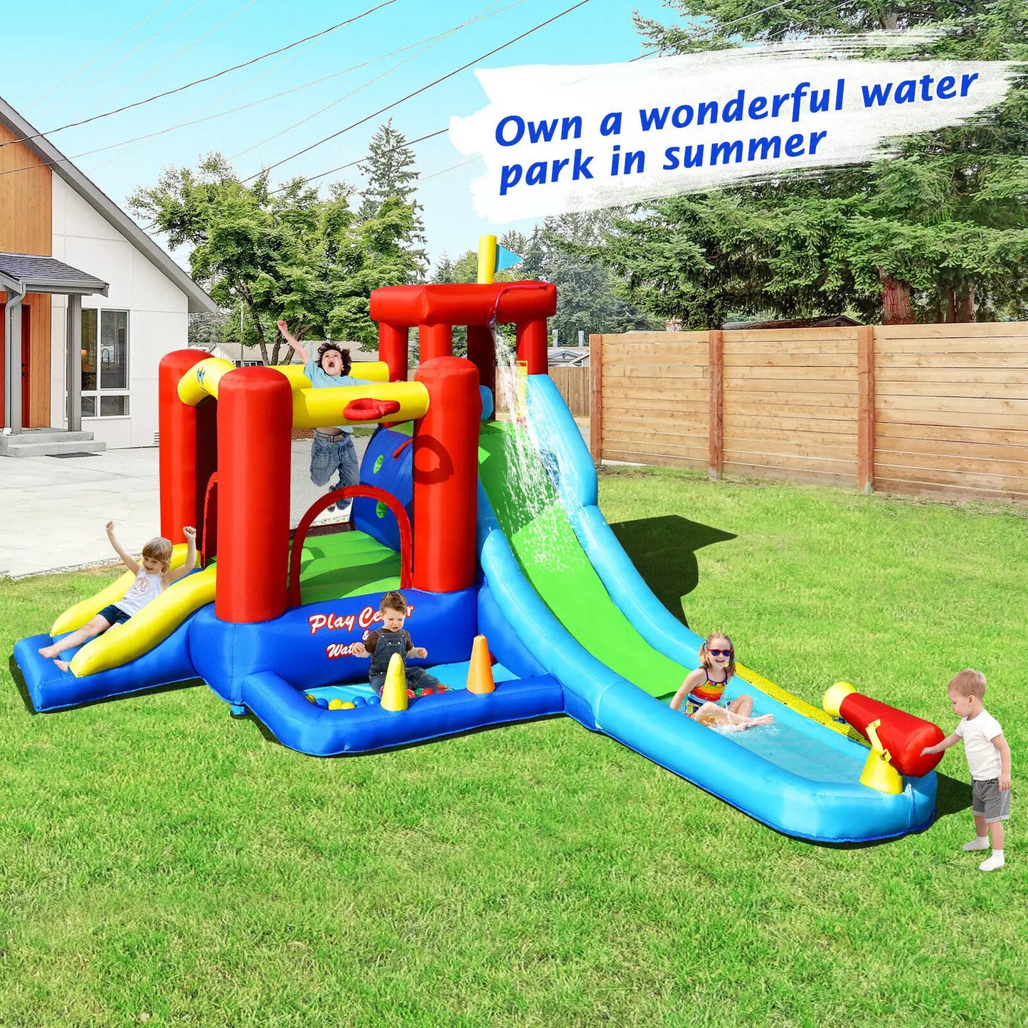 9-in-1 Inflatable Water Slide Kids Bounce Castle Giant Water Park w/ 860W Blower