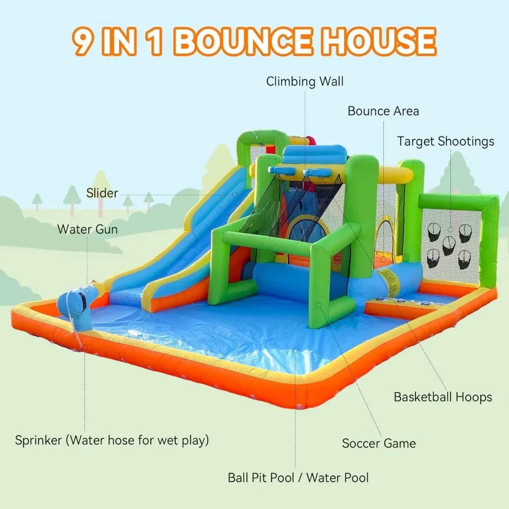 Inflatable Bounce House Water Slide, 9 in 1 Bounce House