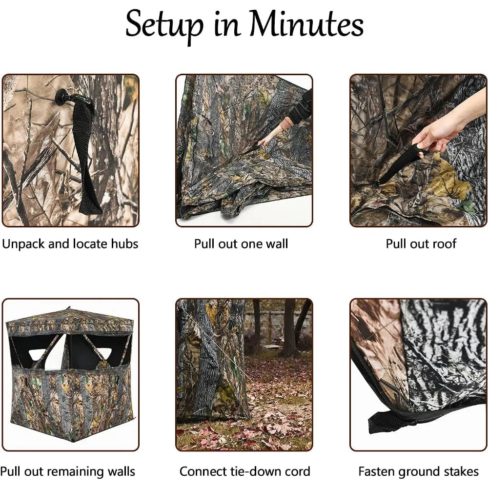 3 Person Pop up Ground Blind, Portable Hunting Blind with Mesh Windows