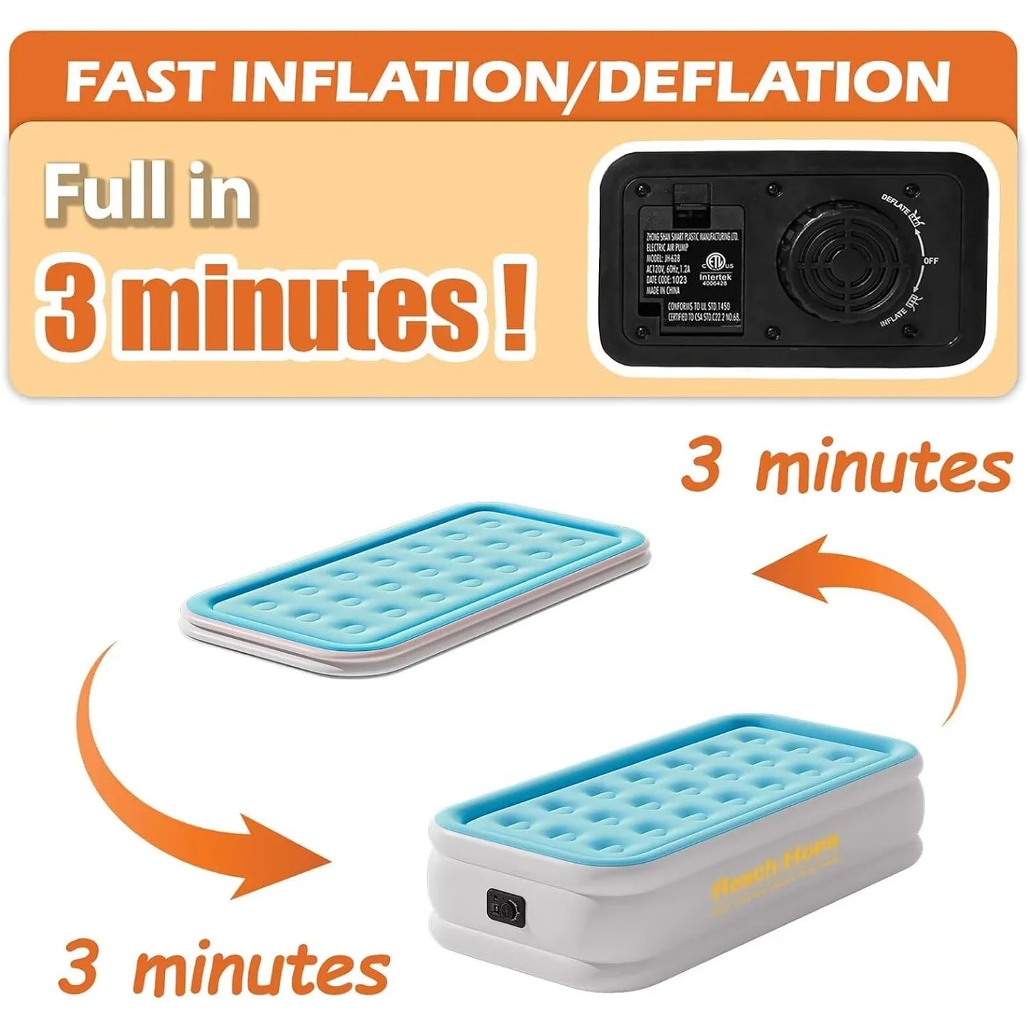 Twin Air Mattress with Built in Pump Coil Beam Comfortable Support Quick Self Inflatable