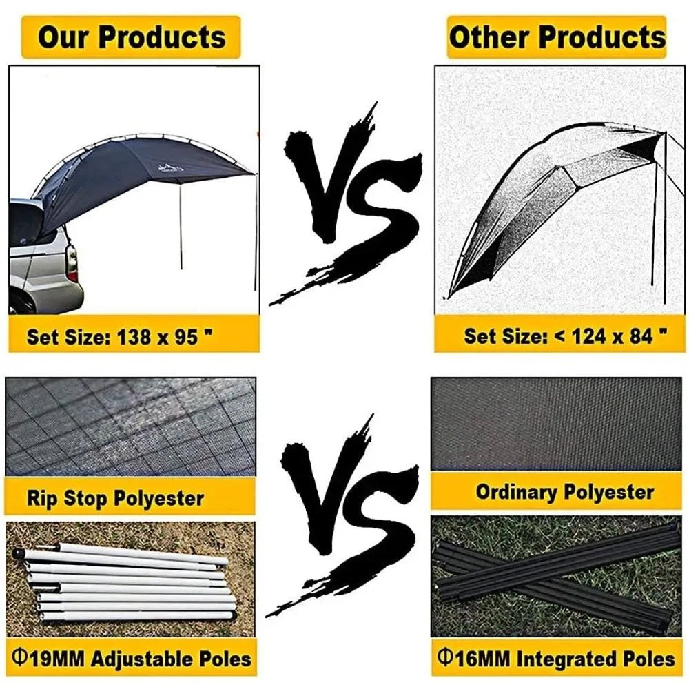 Awning, Versatility Camping Tent and Overlanding Portable Teardrop Awning Canopy Tear Resistant Tarp with 2 Sandbags